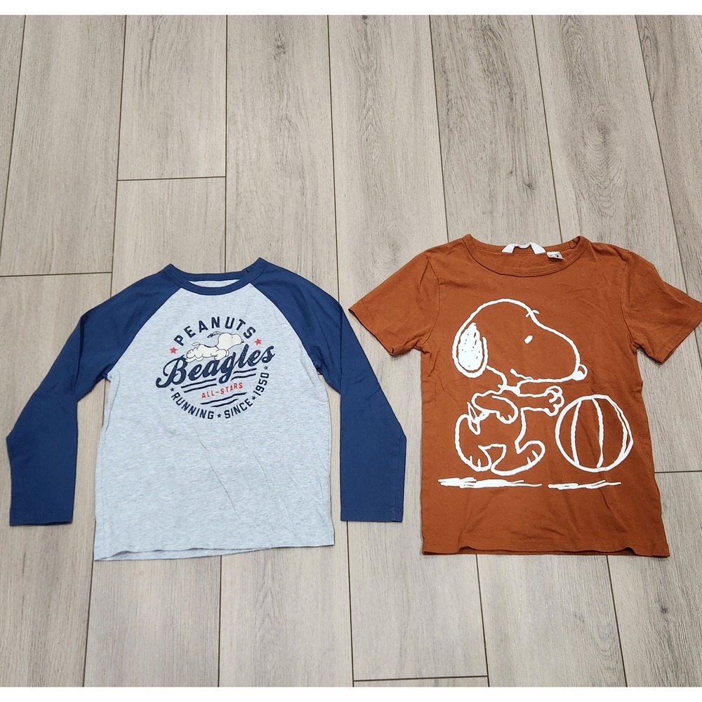 Kids Peanuts Snoopy Graphic T-Shirt Bundle Long & Short Sleeve School Top Size 6